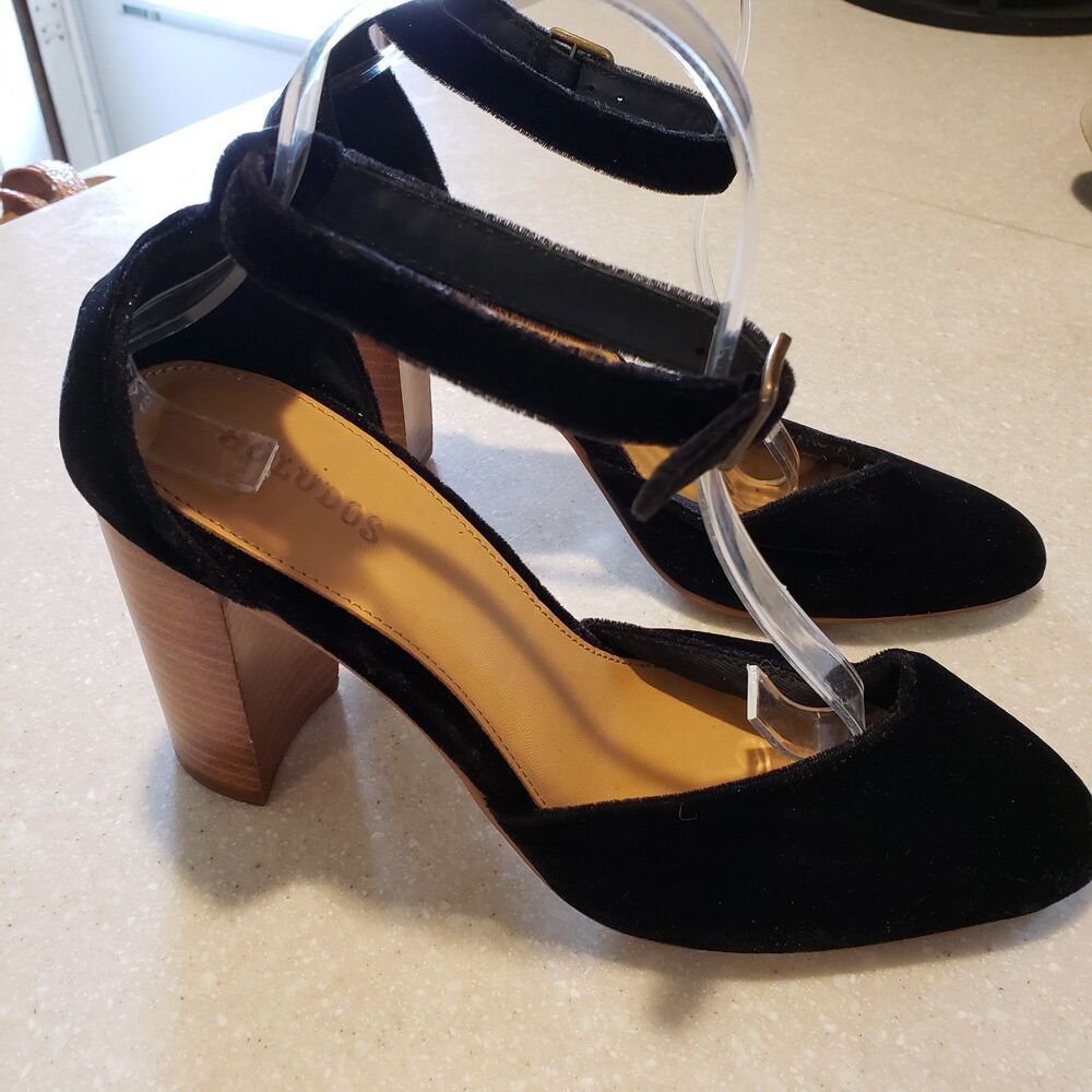 Soludos for Anthropologie Collette Black Suede Heel Size 9.5 Stacked Heel